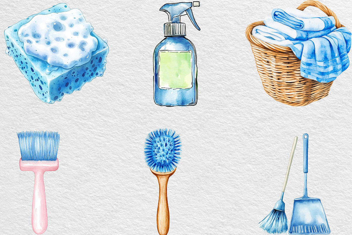 Watercolor Pastel Blue Cleaning, an Illustration by Black Bird Studio (Photo 2 of 6)