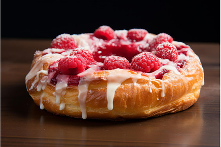 Flaky Raspberry danish bun. Generate, a Food & Drink Photo by Ylivdesign