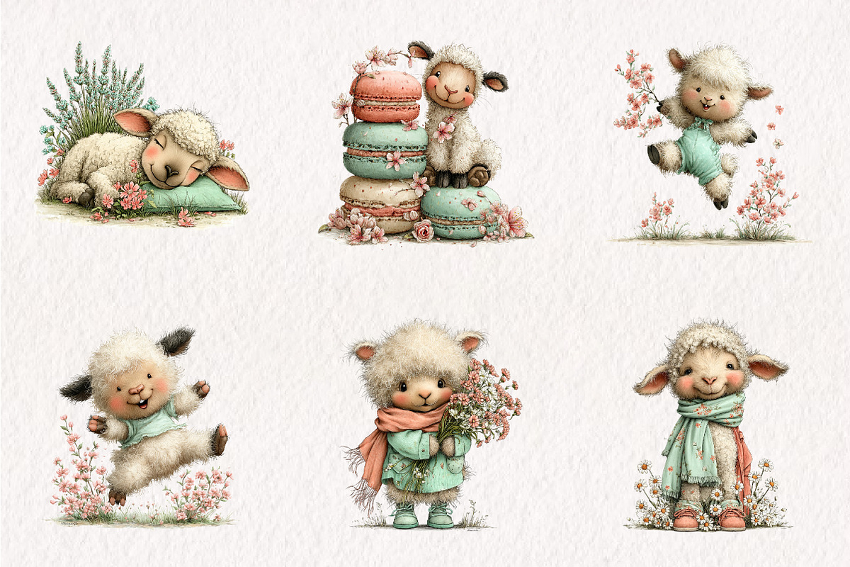 Whimsical Spring Sheep Clipart, an Illustration by CreationArt (Photo 6 of 7)