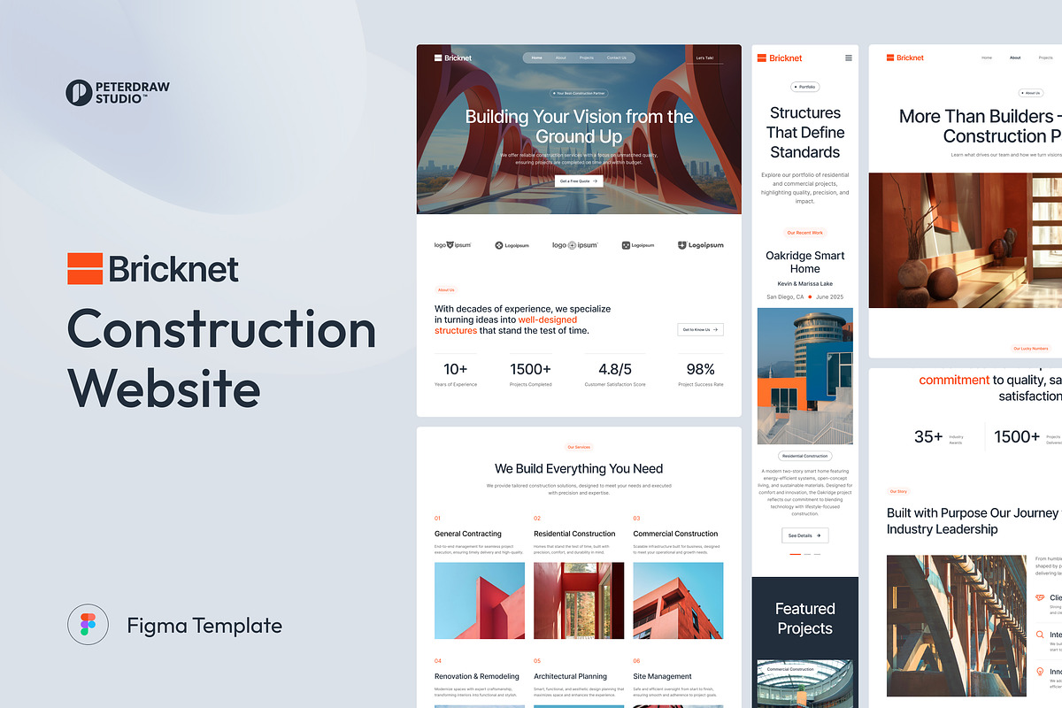 Construction Website UI Figma, an UI Kit Template by peterdraw (Photo 1 of 7)