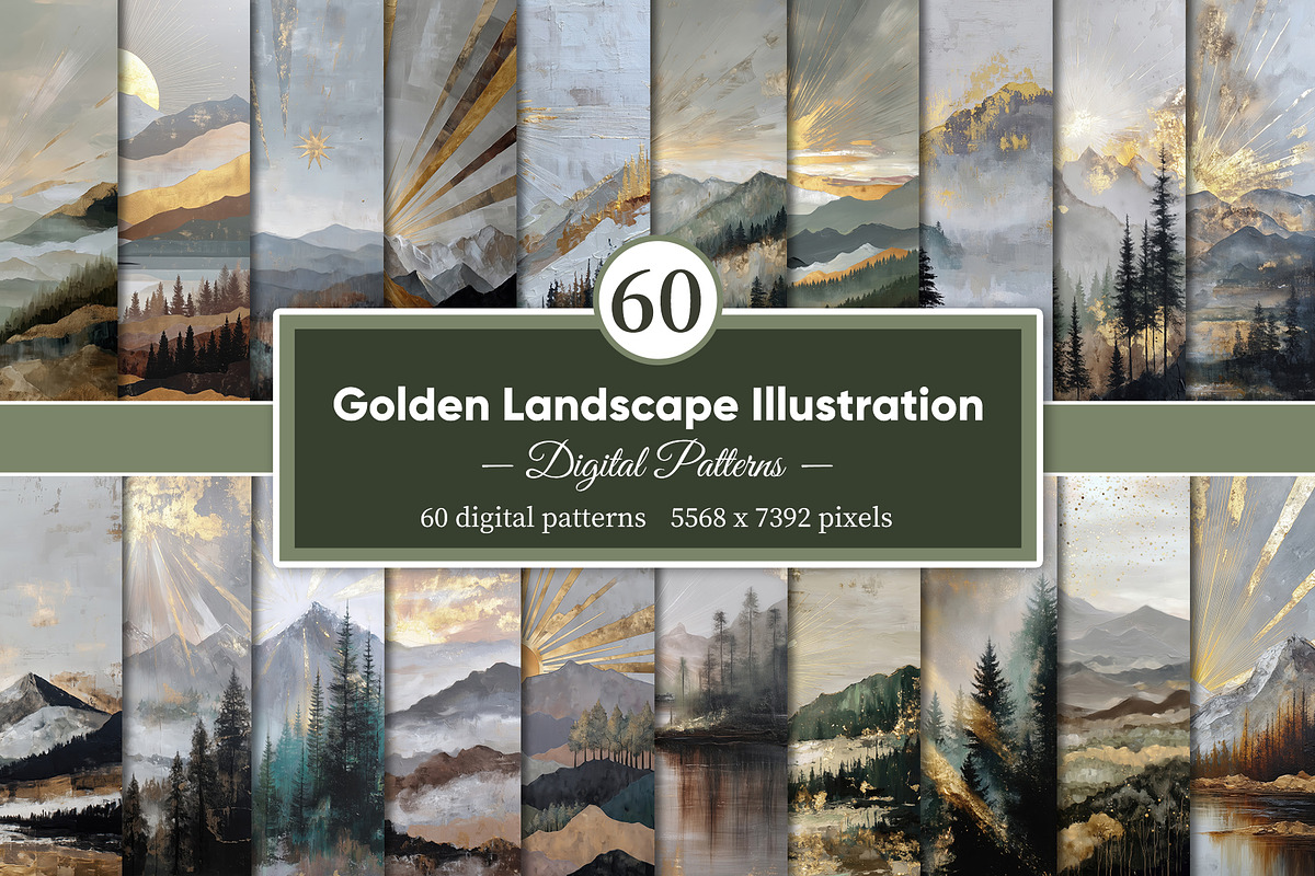 Golden Sunrise Landscape Art, a Decorative Illustration by Housui Patterns (Photo 1 of 12)