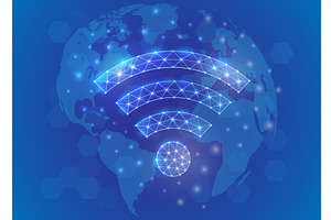 Wi-Fi low poly symbol with world map, a Technology Illustration by GraphiShop
