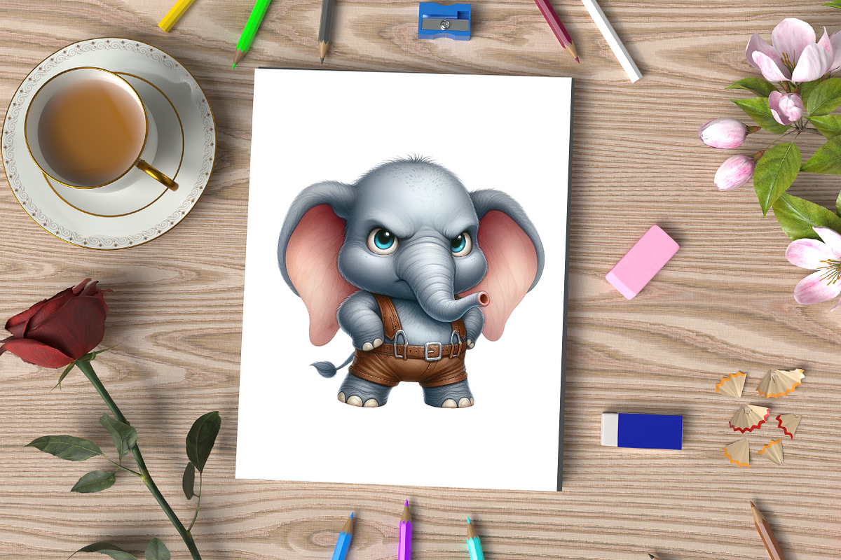 Watercolor Funny Grumpy Elephant PNG, an Illustration by CraftArtStudio (Photo 3 of 5)