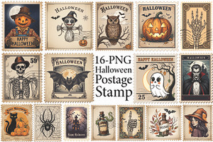 Halloween Postage Stamp Sublimation, an Illustration by Libby Wishes