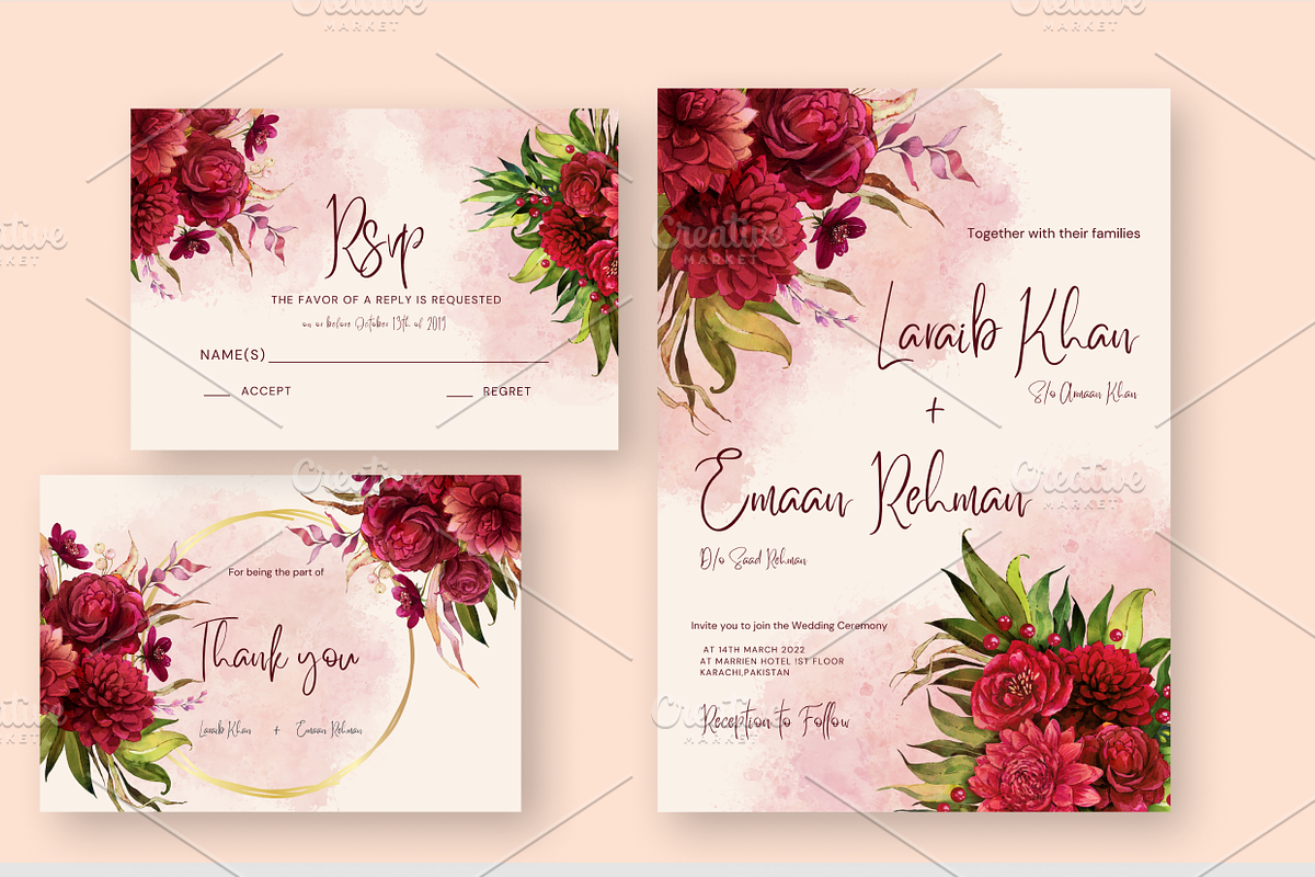 Red Flower Wedding Invitation, an Invitation Template by ...
