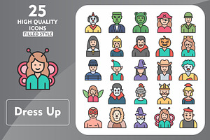 25 Dress Up Line Filled Icons, an Icon by Pexelpy