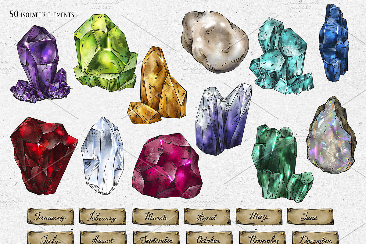 Birth Flowers & Birthstone Clipart, an Illustration by Belusuab (Photo 3 of 16)