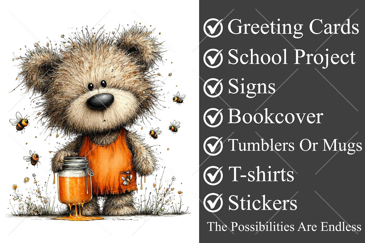 Whimsical Honey Bear Clipart Bundle, a Seasonal Illustration by Canvas Craft (Photo 3 of 10)