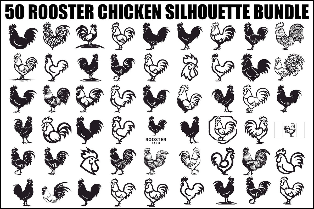 Rooster Chicken Silhouette Bundle, an Illustration by Designs_River (Photo 1 of 51)