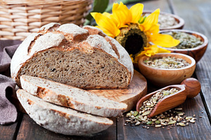 Whole grain bread with seeds of sunflower, pumpkin, flax and hemp
