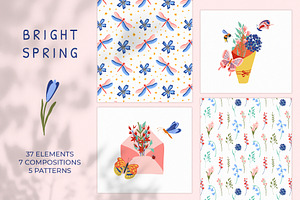 Spring Illustrations, Patterns Set