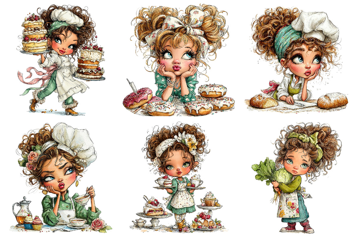 Cute Cooking Girl Clipart, a Seasonal Illustration by Daily.Designs (Photo 2 of 4)