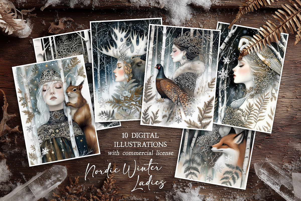 Nordic Winter Ladies Postcard Set, a Decorative Illustration by The Dutch Lady Designs (Photo 1 of 7)
