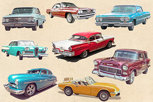 Vintage Collage Car Cut Outs Set