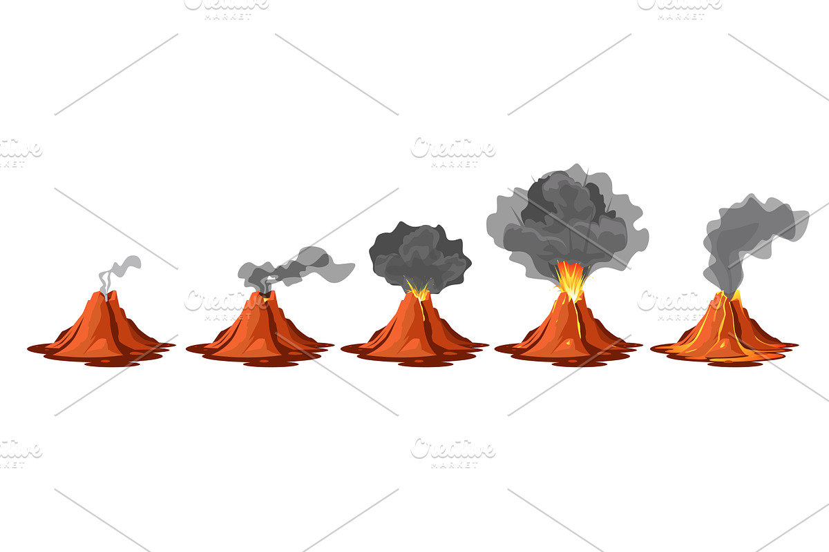 Active volcano animation. Time lapse, an Object Illustration by YummyBuum