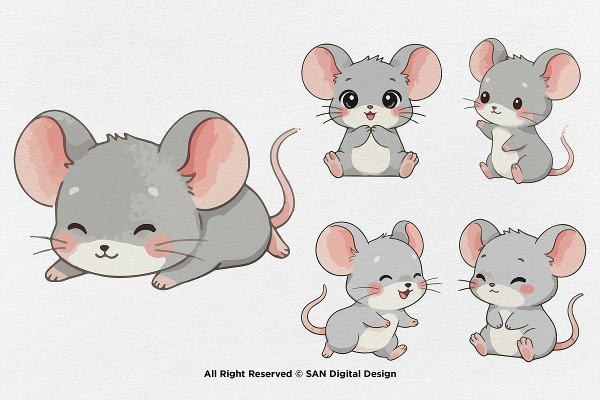 15 Bundle Watercolor Baby Mouse Grey, an Animal Illustration by Morspective (Photo 6 of 8)