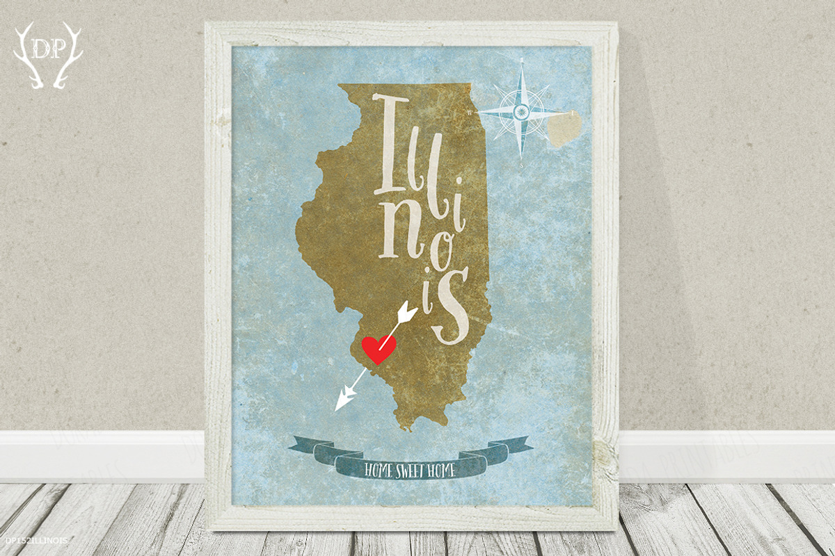 Illinois state wall art printable, an Illustration by Talent Supplies (Photo 1 of 2)