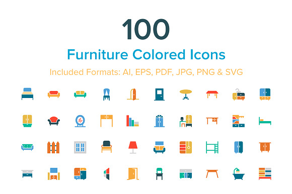100 Furniture Colored Icons preview 3