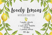 Lovely Lemons. Watercolor collection, a Decorative Illustration by Maria's little shop (Thumbnail 1 of 10)