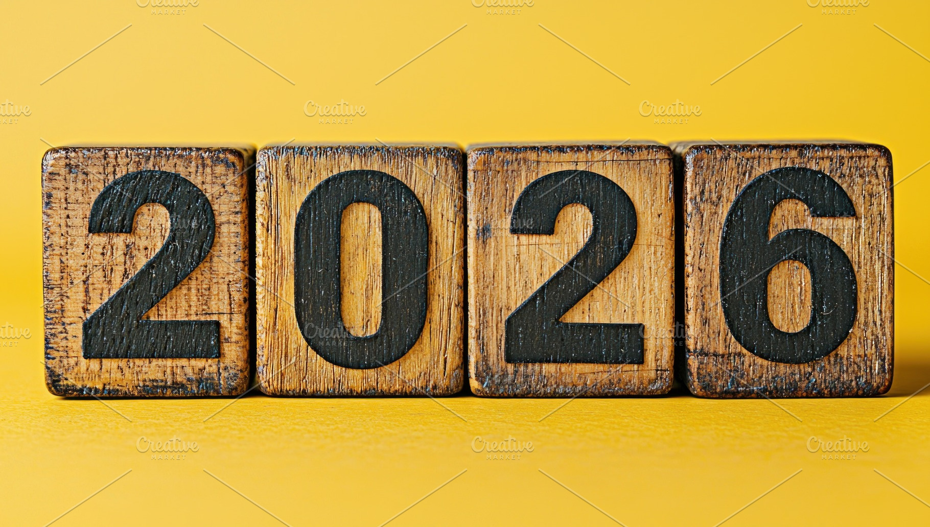 Rustic wooden blocks with bold black 2026 numbers on vibrant yel, a Background Photo by José Manuel Gelpi