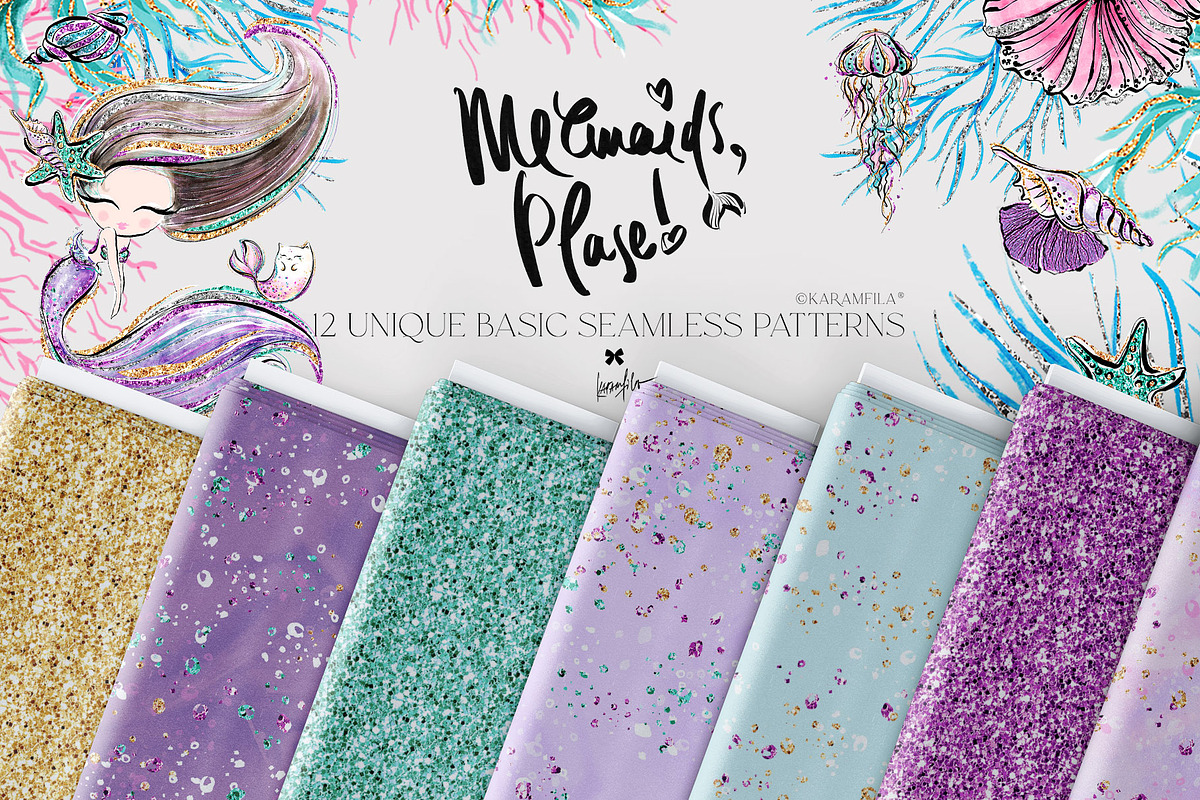 Mermaid Glitter Seamless Patterns, a Texture Graphic by KaramfilaS (Photo 1 of 15)