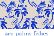Blue white palms fishes, a Pattern Graphic by Nocito Design (Thumbnail 8 of 8)