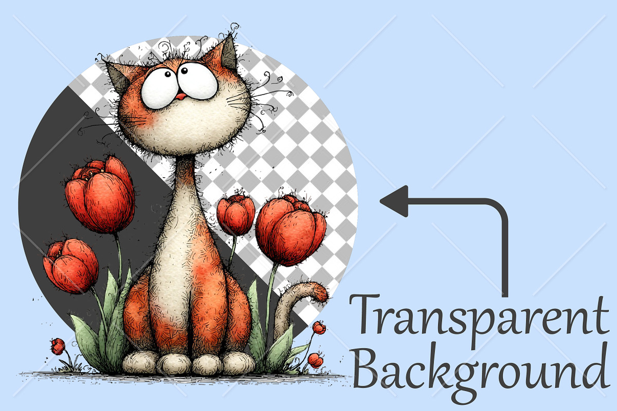 Whimsical Cat Tulips Drawing Clipart, a Seasonal Illustration by Canvas Craft (Photo 2 of 10)