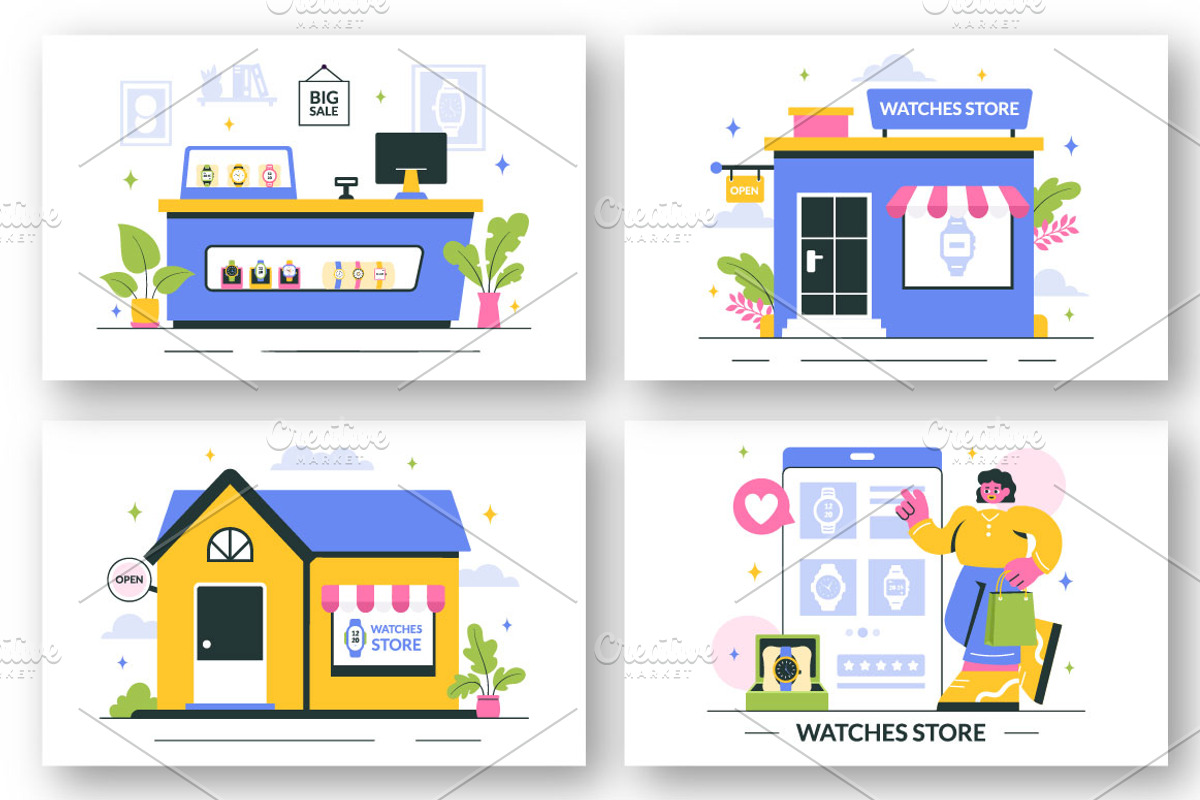 10 Watches Store Illustration, an Object Illustration by denayunebgt (Photo 3 of 4)