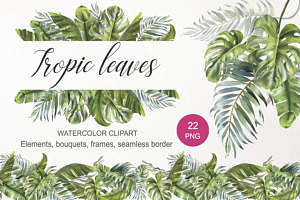 Tropical Leaves Clipart. Watercolor