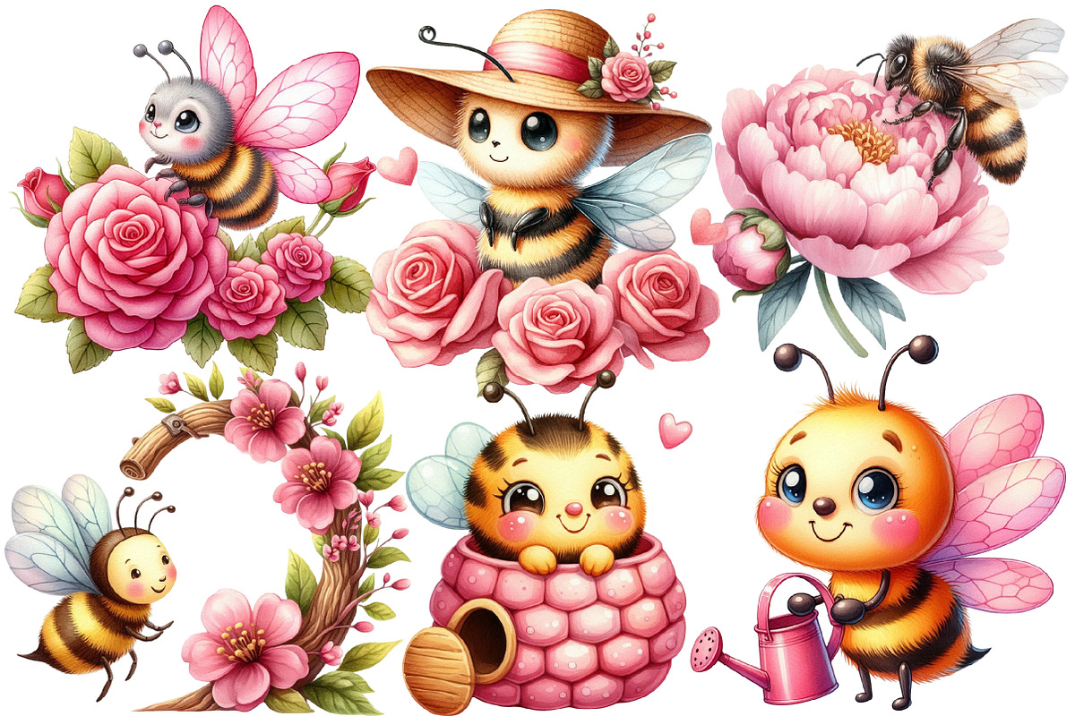 Pink Summer Bees Garden Clipart, an Illustration by Designworld (Photo 4 of 6)