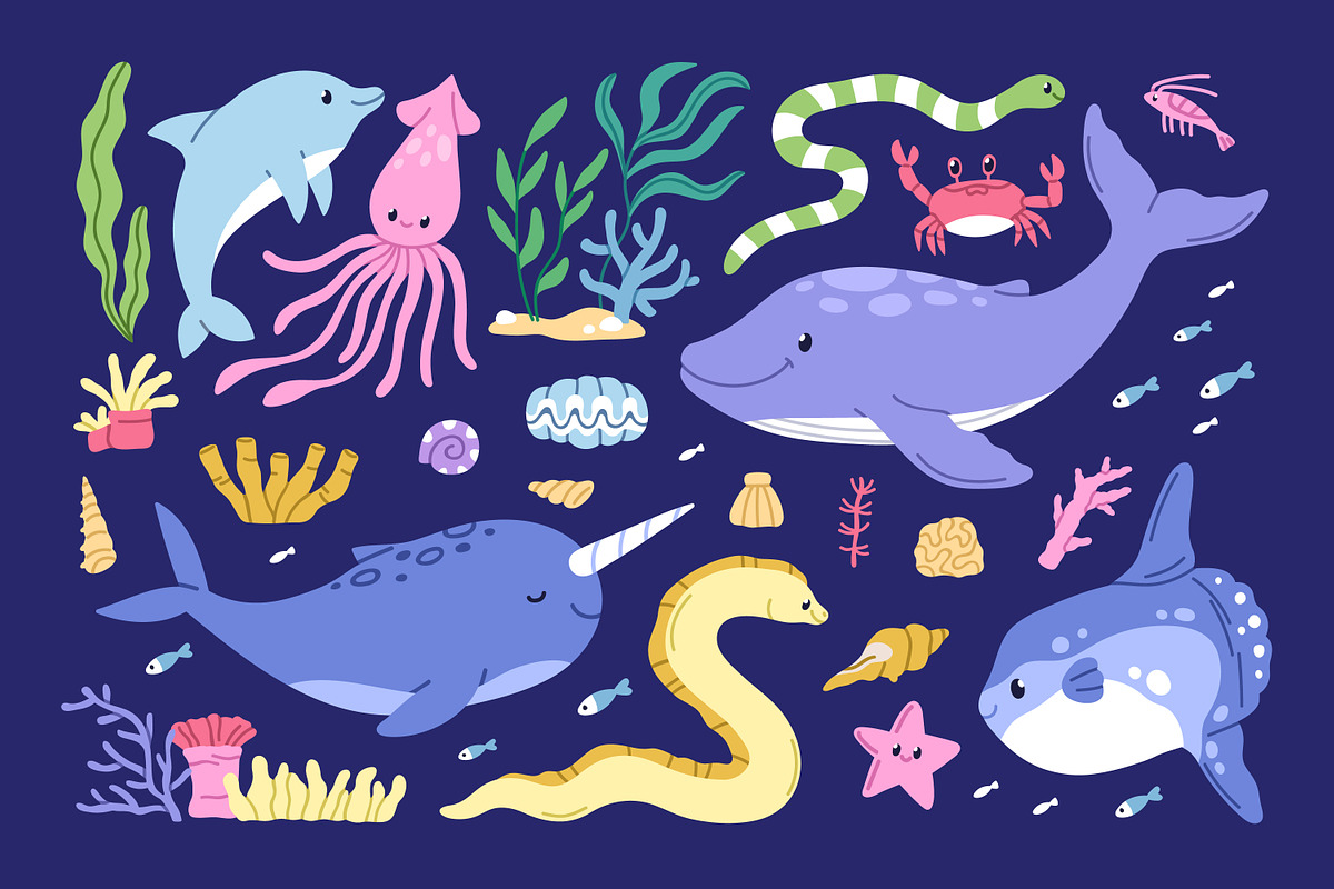Marine life. Sea set, banner, cards, an Animal Illustration by Good Studio (Photo 2 of 12)