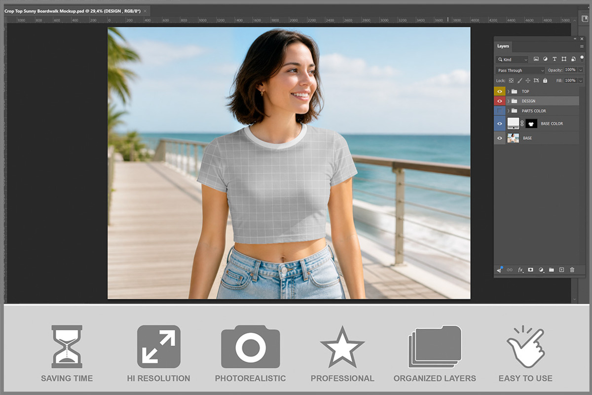 Crop Top Sunny Boardwalk Mockup PSD, a Shirt Mockup by Bruno's Shop (Photo 2 of 3)