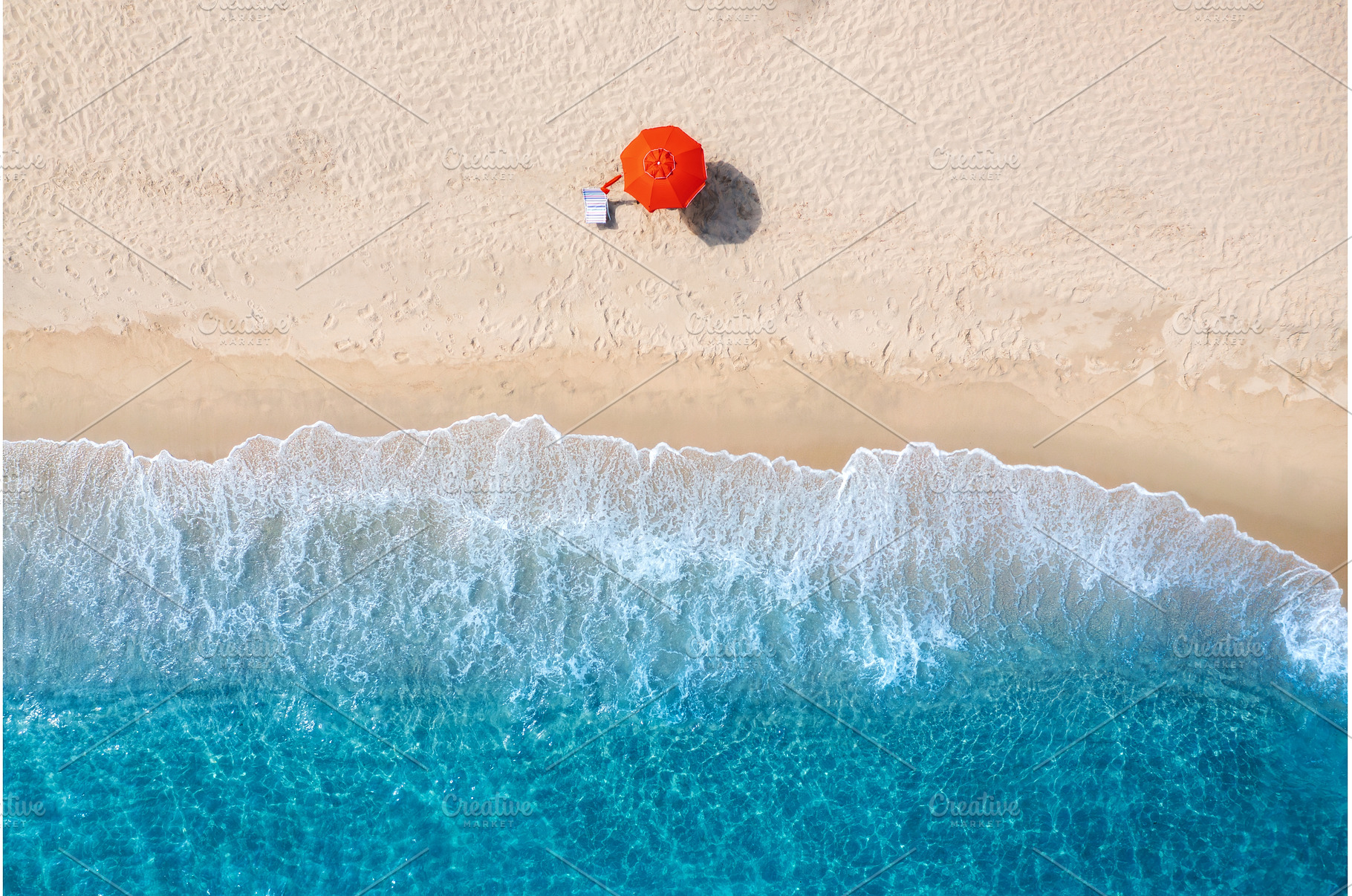 Aerial view of red umbrella on white, a Nature Photo by den-belitsky