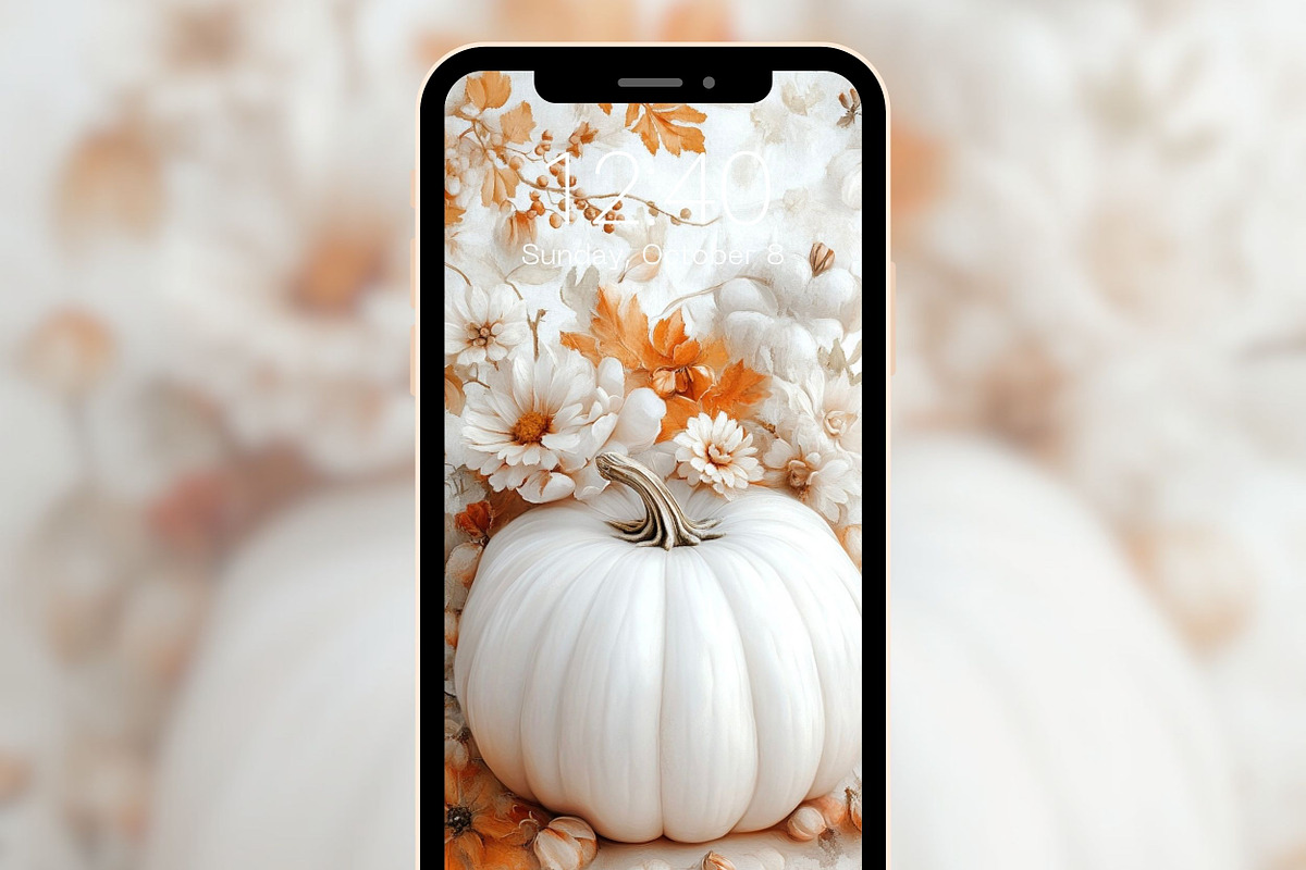 White Pumpkin Fall phone wallpaper, a Graphic by Kalindiprints (Photo 6 of 6)