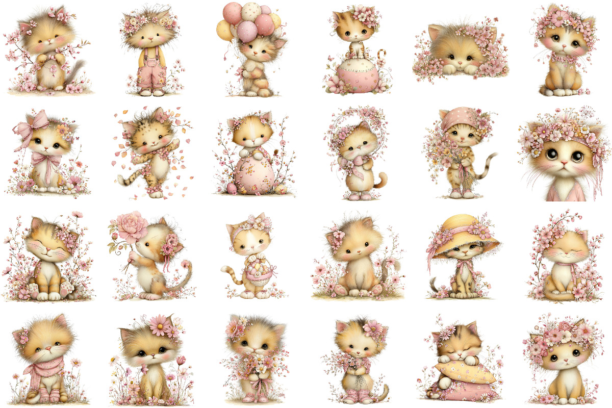Whimsical Spring Cat Clipart Png, an Illustration by designcity5 (Photo 2 of 5)