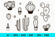 Cactus silhouette clipart, a Decorative Illustration by Elena Nesterova (Thumbnail 1 of 3)