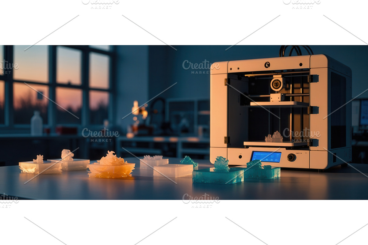 3D printer on a laboratory table, an Illustration by tilialucida