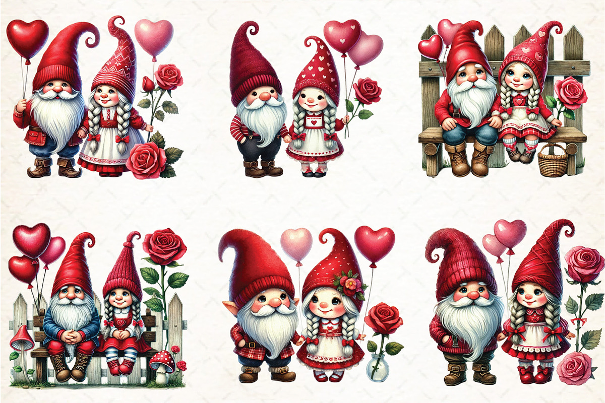 Valentine Gnome Couple Clipart, an Illustration by DreamCafeArt (Photo 4 of 4)