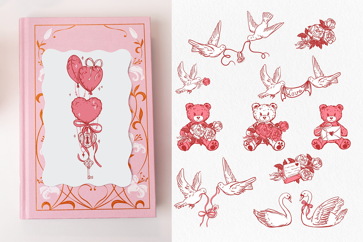 Love Coquette style. Vector clip art, a Decorative Illustration by Tata Pilip (Photo 9 of 23)