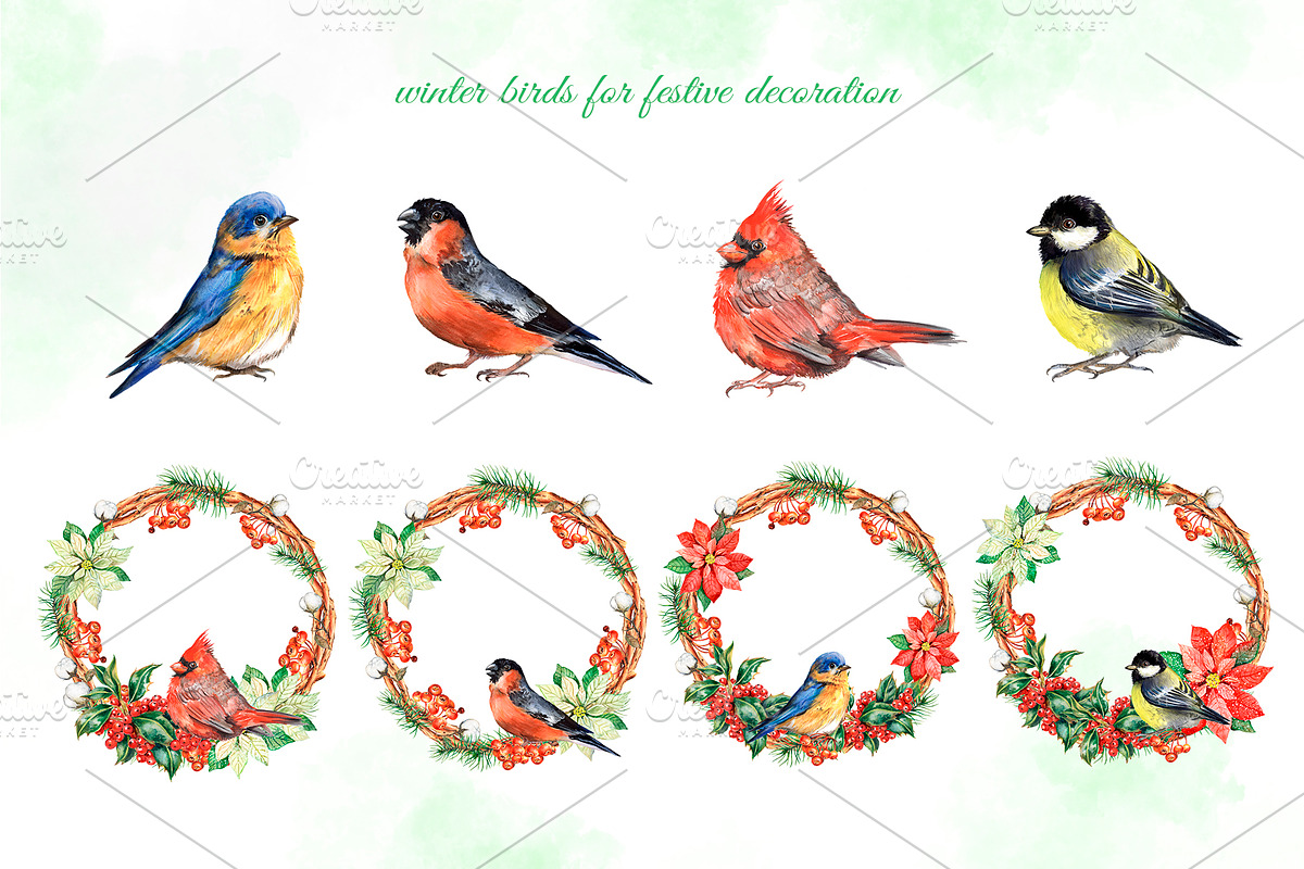 Watercolor Christmas decor clipart., a Decorative Illustration by SavinV (Photo 3 of 7)