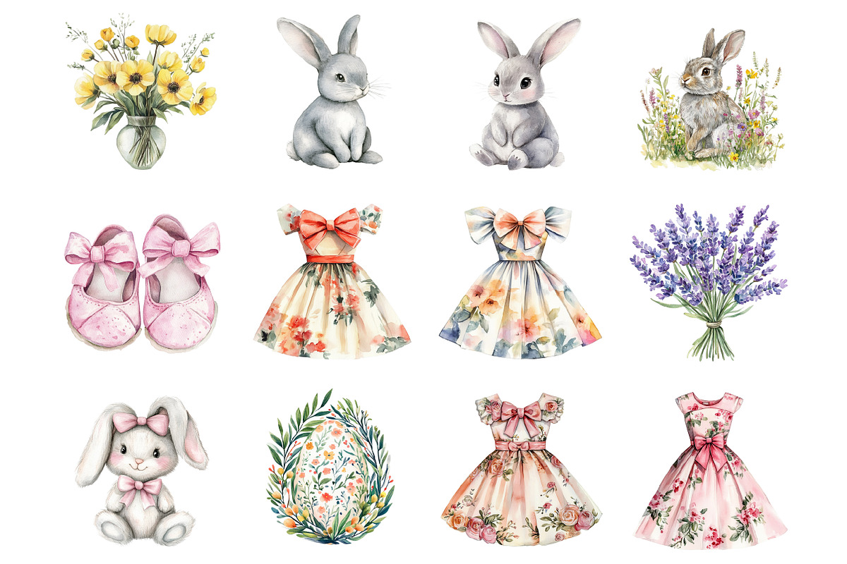 Easter Bunny Floral Clipart, an Illustration by Design Market (Photo 3 of 4)