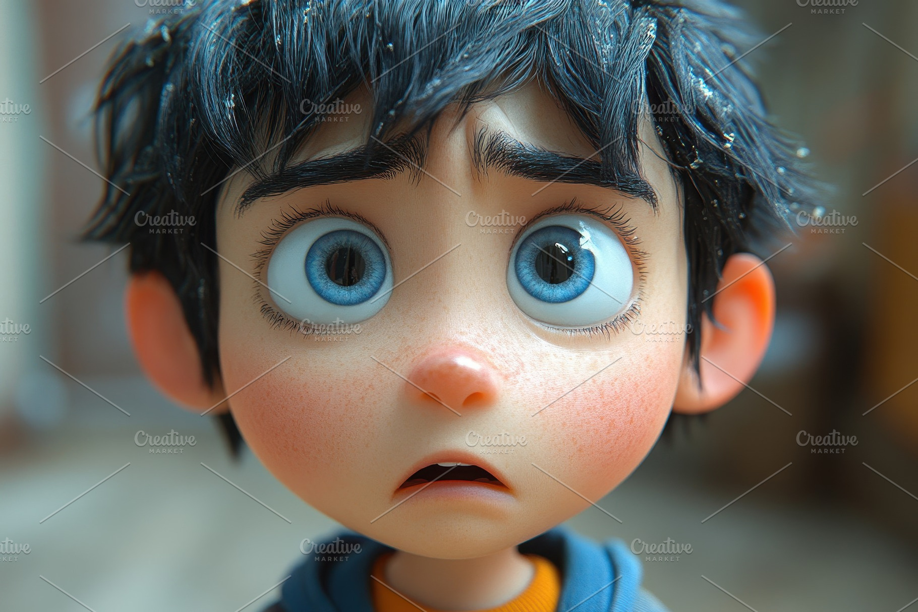 Young boy with wide eyes displaying, a Photo by Tanuart
