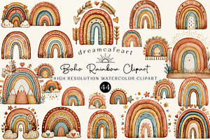 Watercolor Boho Rainbow Clipart, an Illustration by DreamCafeArt