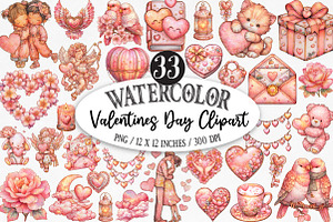 Watercolor Valentines Day Clipart, an Illustration by Designking