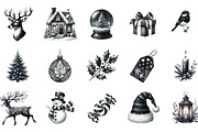 Black and White Christmas Clipart, an Illustration by Designking (Thumbnail 2 of 5)