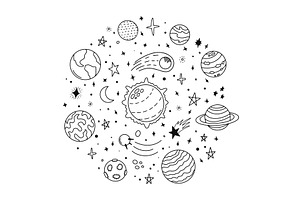 Doodle Solar System. Hand Drawn