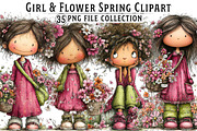 Girl & Flower Spring Clipart, an Illustration by Dream Creation (Thumbnail 1 of 7)