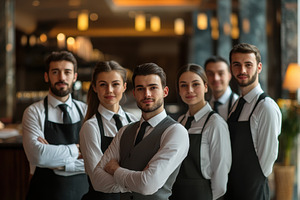 Hotel staff showcasing professional, a Photo by Pavel_design