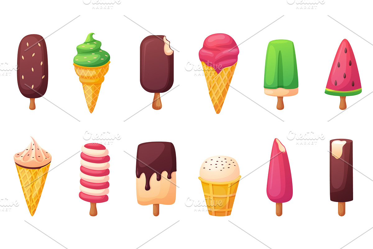 Cartoon ice cream. Waffle cones and, a Food Illustration by LadadikArt