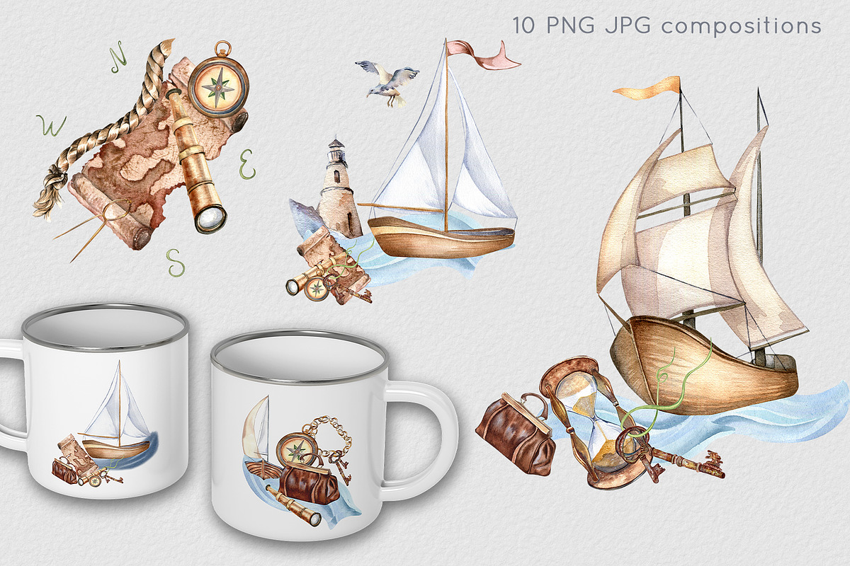 Nautical watercolor clipart, an Illustration by Kate Lanbina (Photo 4 of 12)